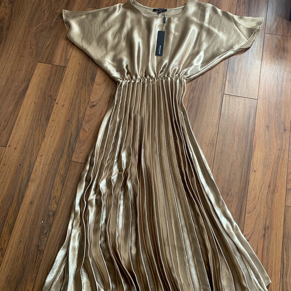 Pleated Midi Dress • Gold
